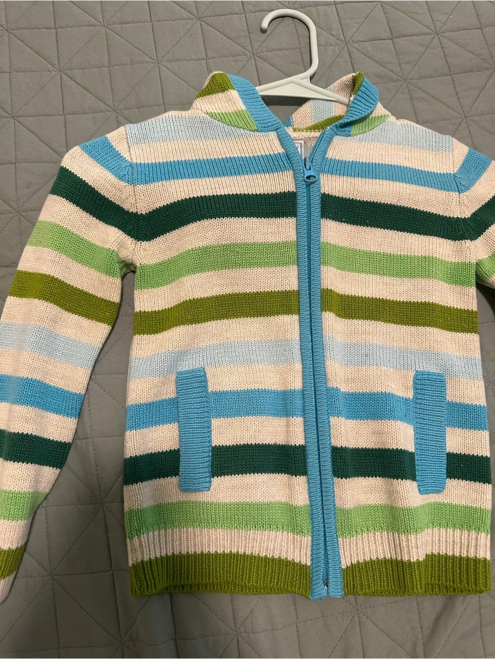 Vintage Old Navy Girls Striped Knit Zip Up Hoodie Sweater Size S